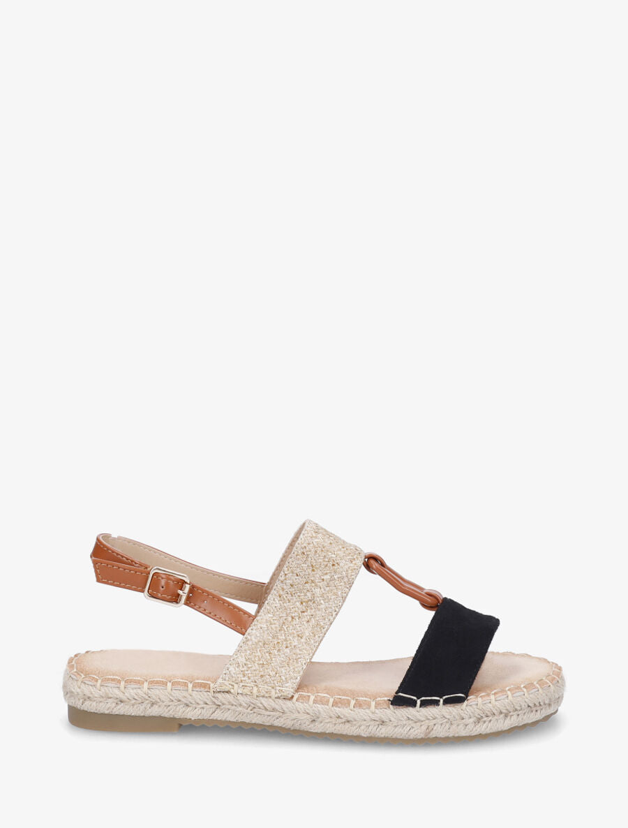 Nu-pieds bi-matière à boucle en simili - Noir - 1