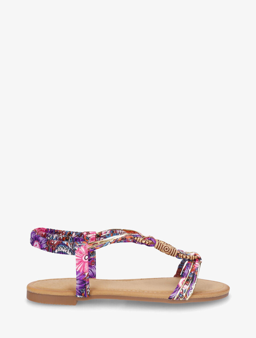 Nu-pieds à cheville élastiquée et perles en bois - Violet - 5