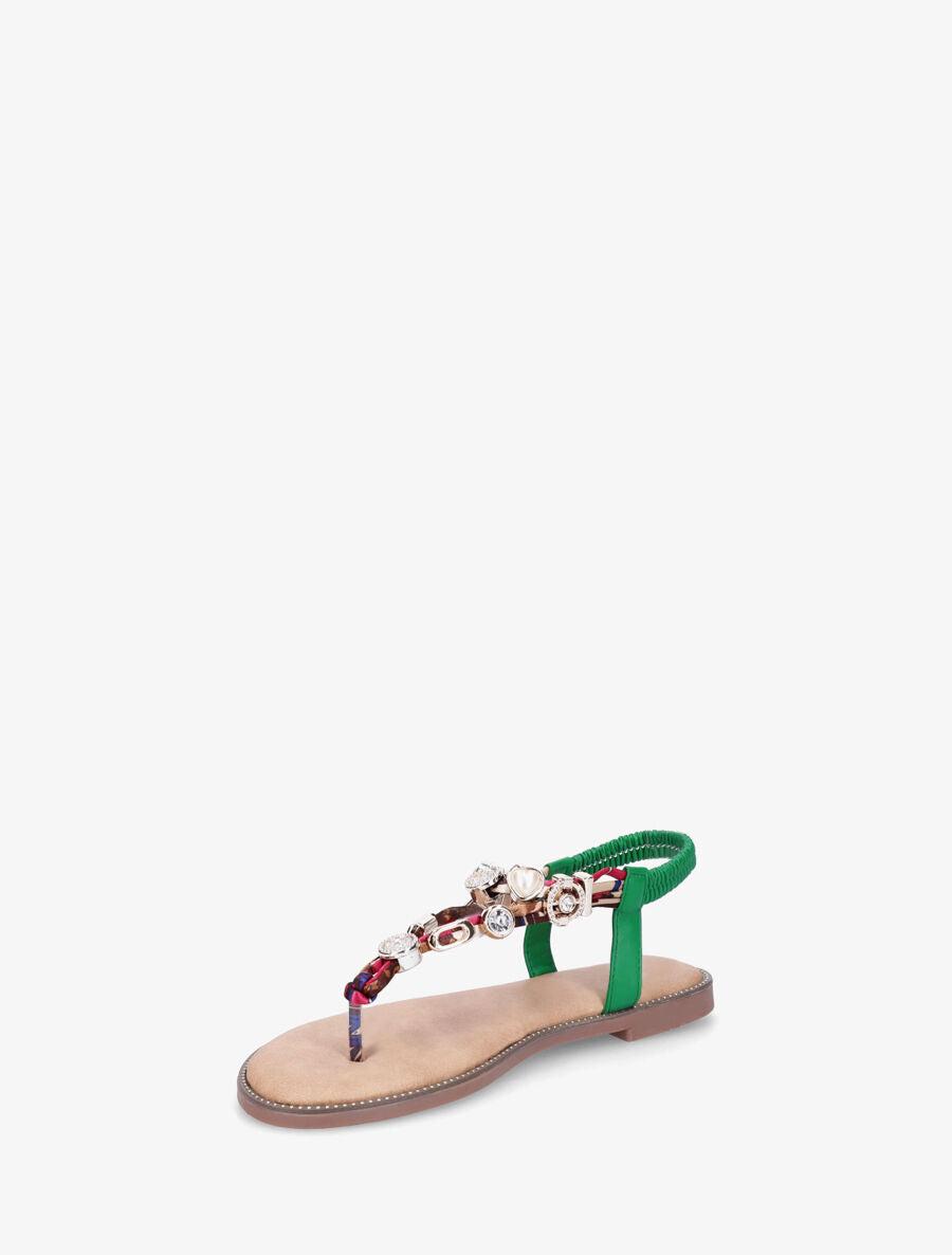 Nu-pieds brides à bijoux et pierres - Vert - 3