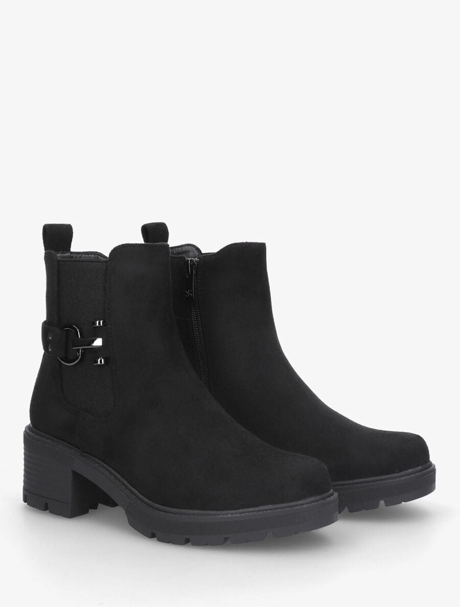 Bottines en suédine à boucle décorative - Noir - 4