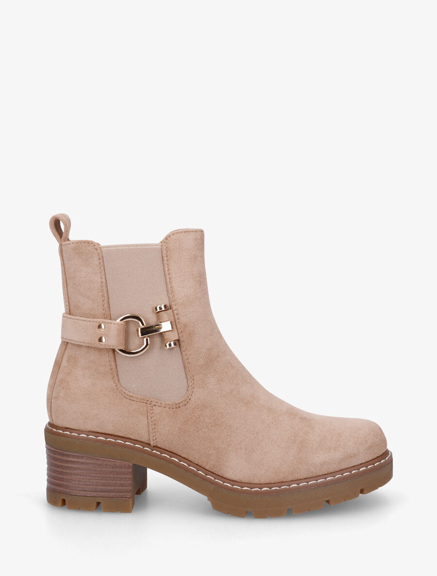 Bottines en suédine à boucle décorative - Beige - 5