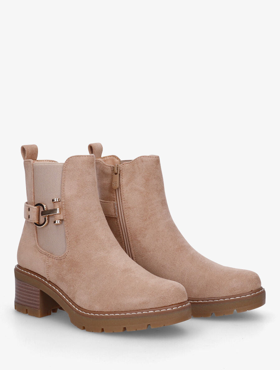 Bottines en suédine à boucle décorative - Beige - 4