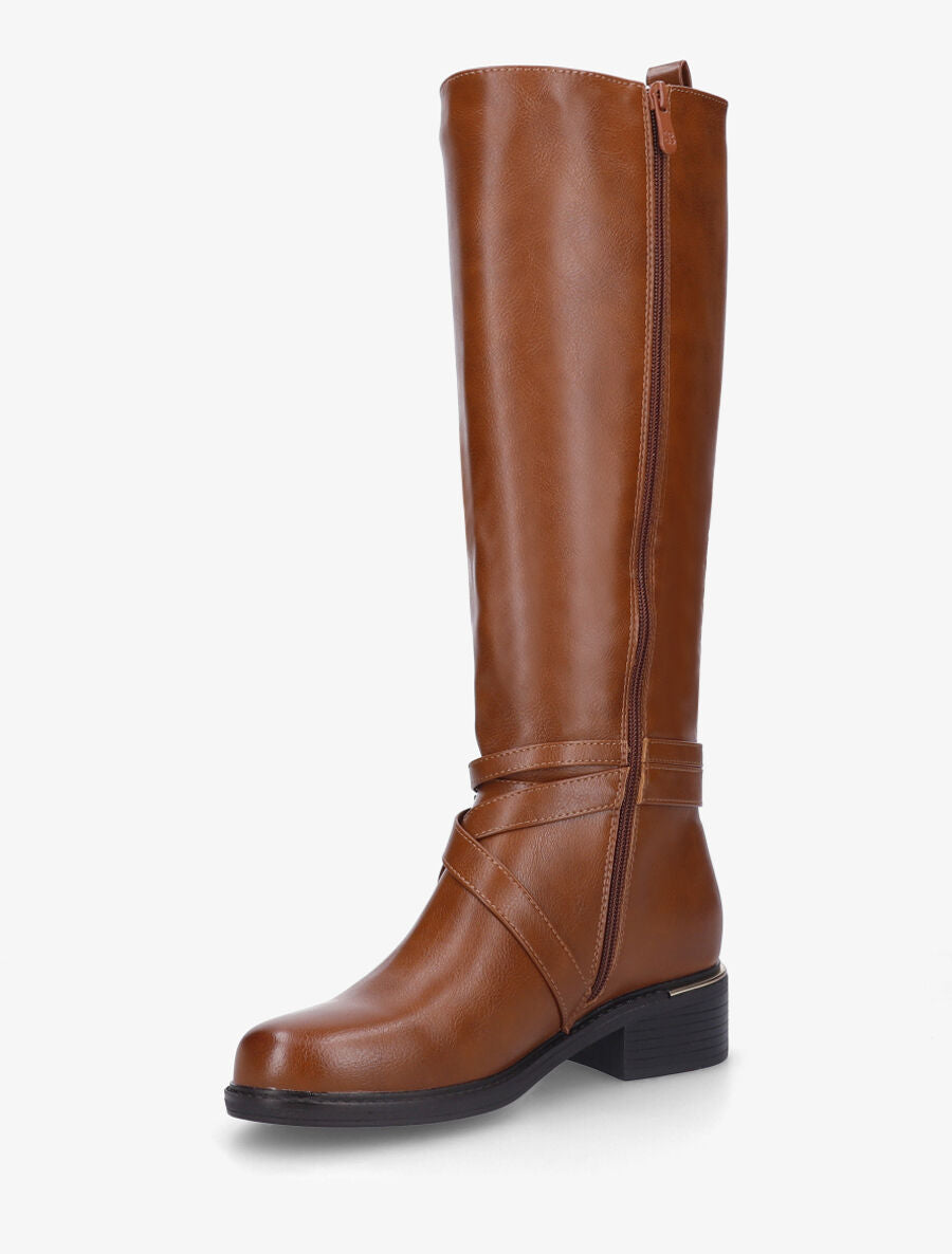 Bottes élastiquées en simili à talon - Camel - 3