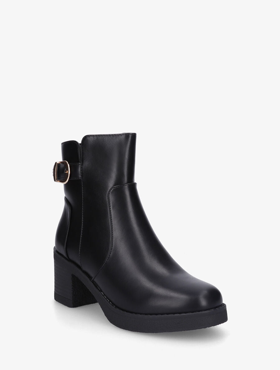 Bottines en simili à talon épais et boucle - Noir - 2