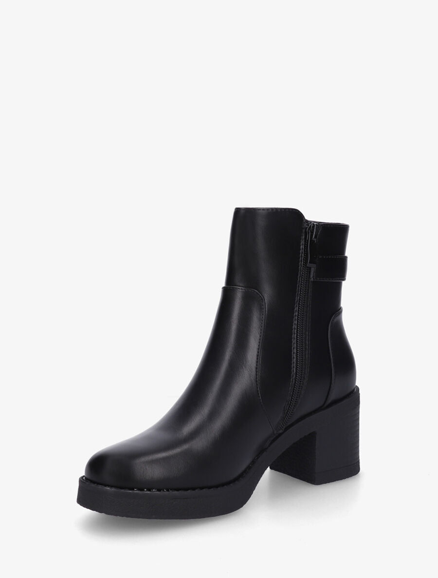 Bottines en simili à talon épais et boucle - Noir - 3