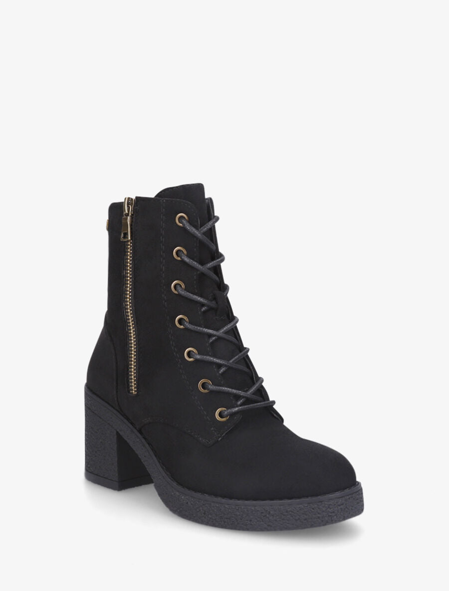 Bottines montantes en suédine et à talon - Noir - 2