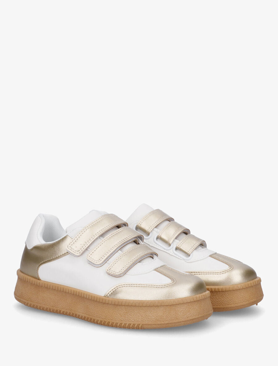 Sneakers bicolore à scratch - Or - 4