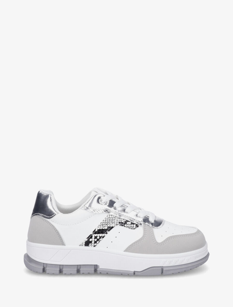 Sneakers en simili à bandes imprimé python - Blanc - 1