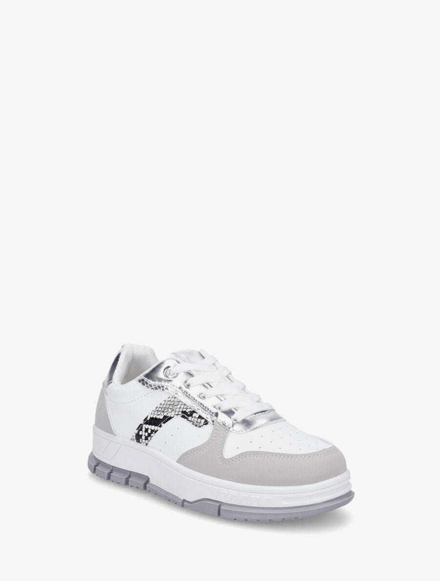 Sneakers en simili à bandes imprimé python - Blanc - 2