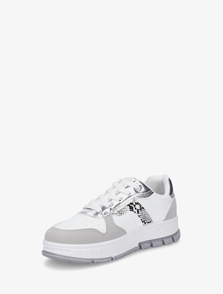 Sneakers en simili à bandes imprimé python - Blanc - 3