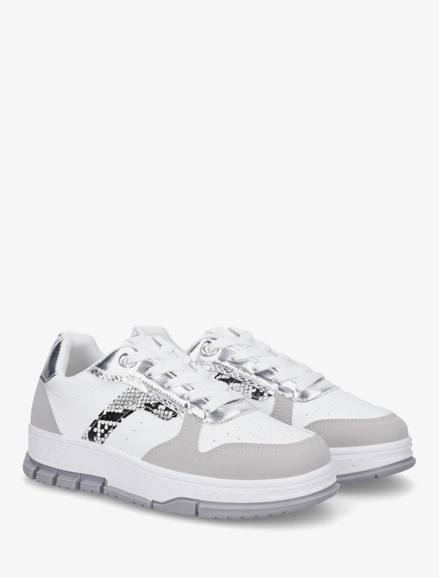 Sneakers en simili à bandes imprimé python - Blanc - 4