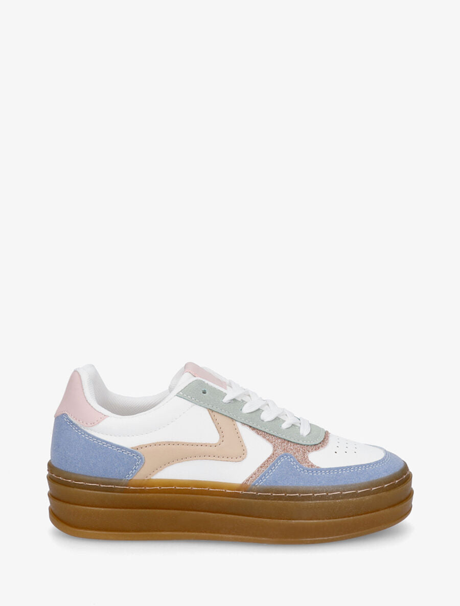 Sneakers à blocs multicolore et semelle épaisse - Bleu - 1