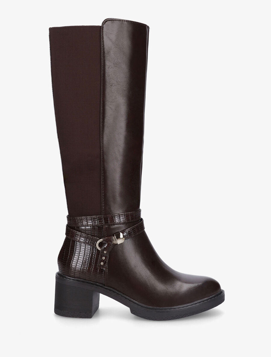 Bottes élastiquées à contrefort effet croco - Marron - 1