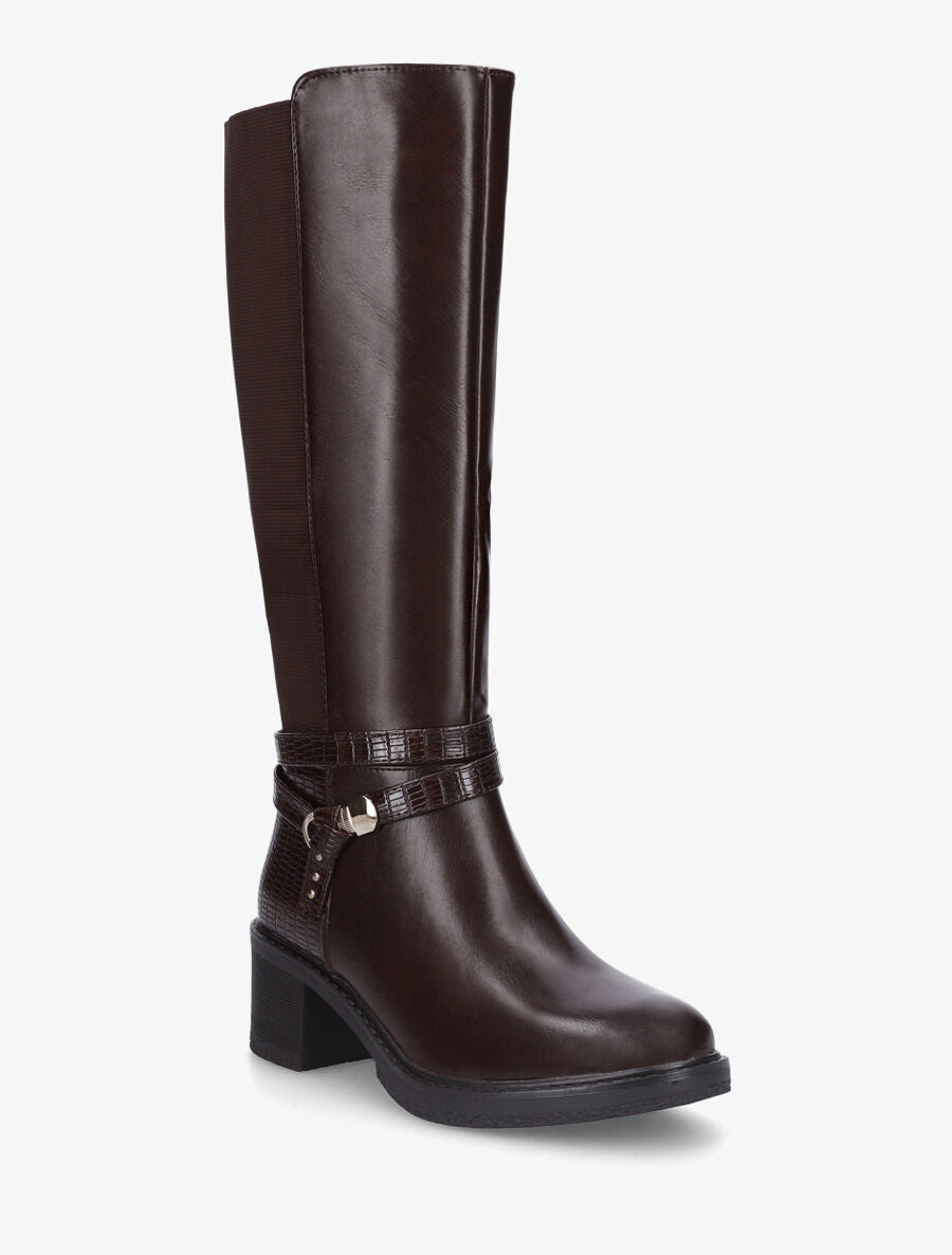 Bottes élastiquées à contrefort effet croco - Marron - 2