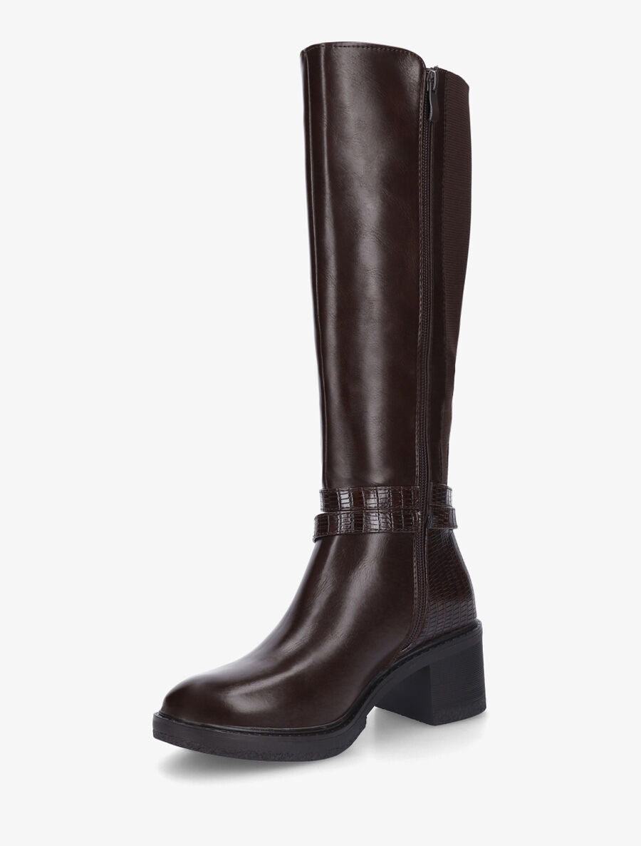 Bottes élastiquées à contrefort effet croco - Marron - 3