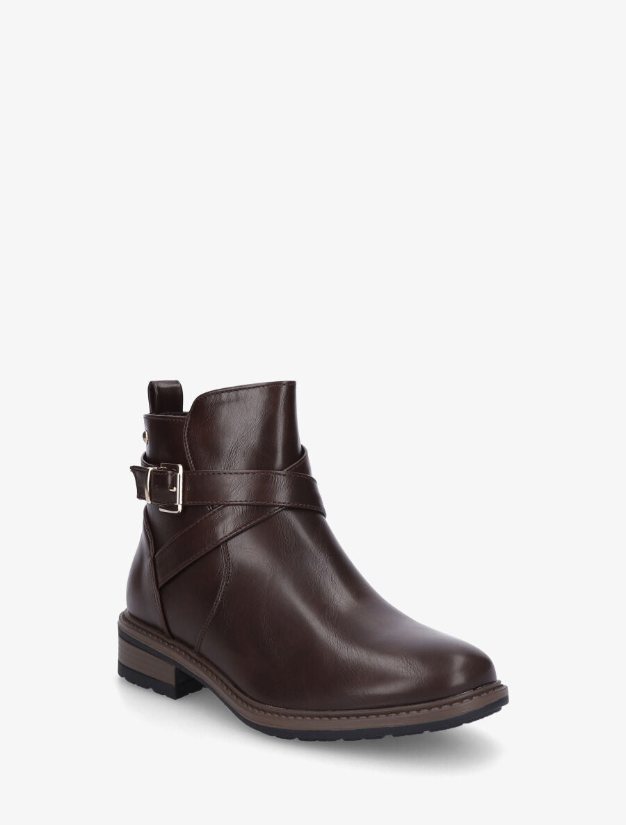 Bottines unies en simili - Marron - 2