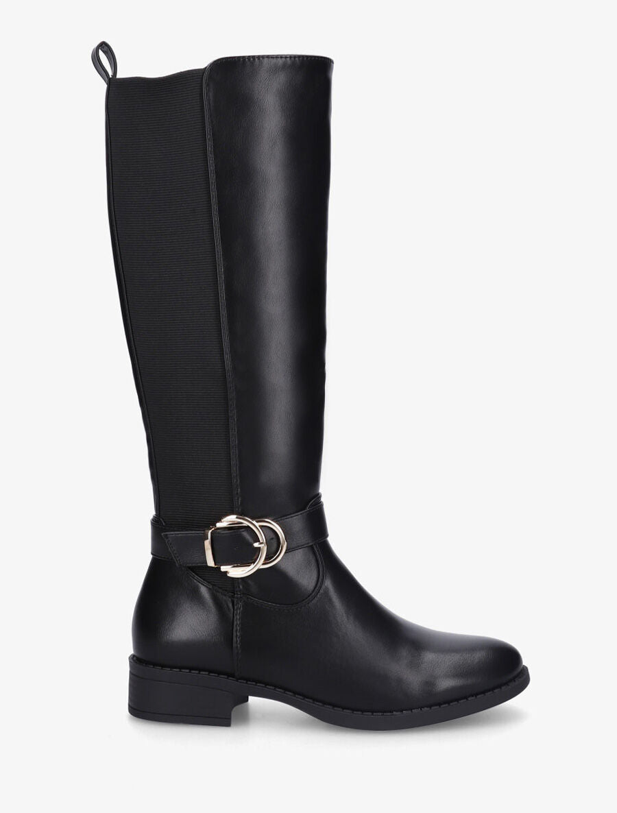 Bottes unies élastiquées et sanglées - Noir - 1