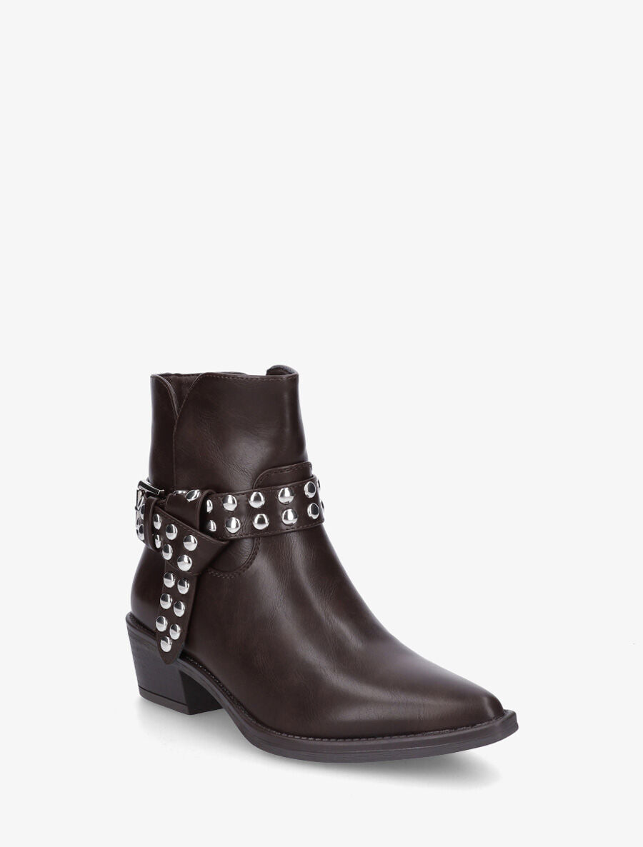 Bottines cloutées style santiags - Marron - 2