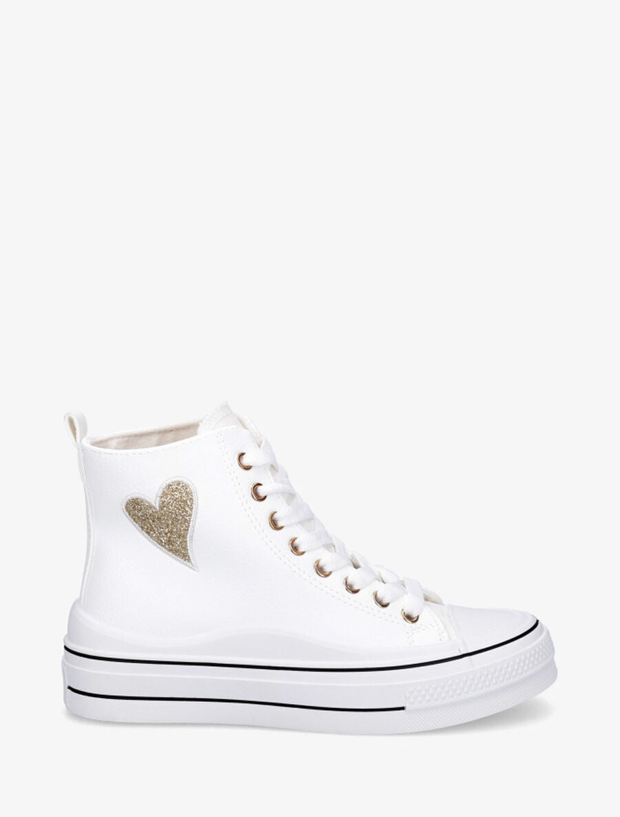 Sneakers en simili à flocage coeur - Blanc - 1