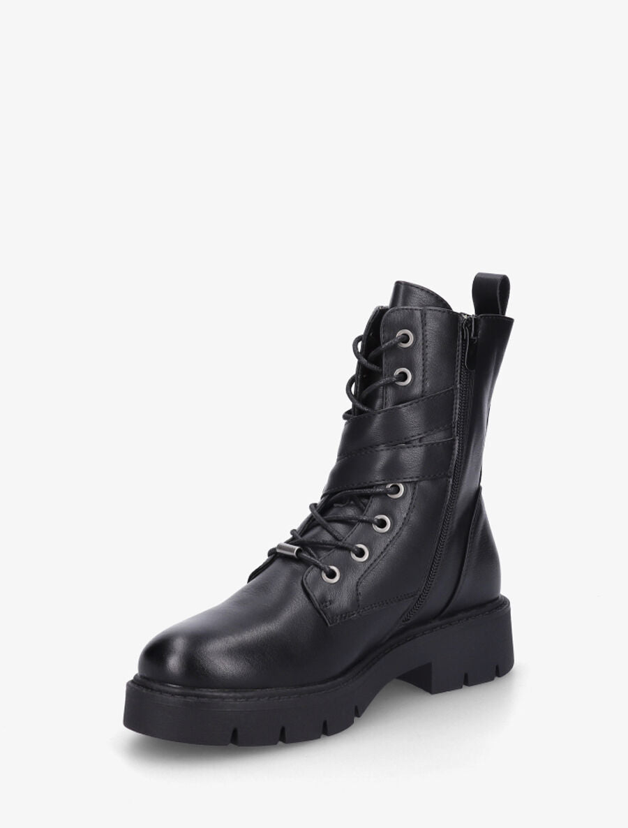 Bottines montantes en simili à double sangles - Noir - 3
