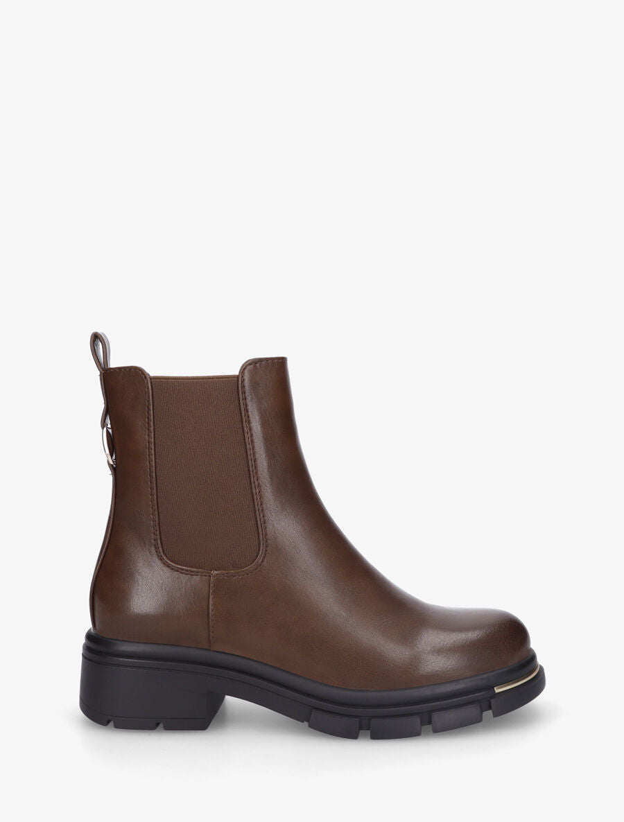 Bottines unies élastiquées à empiècement métal - Marron - 1