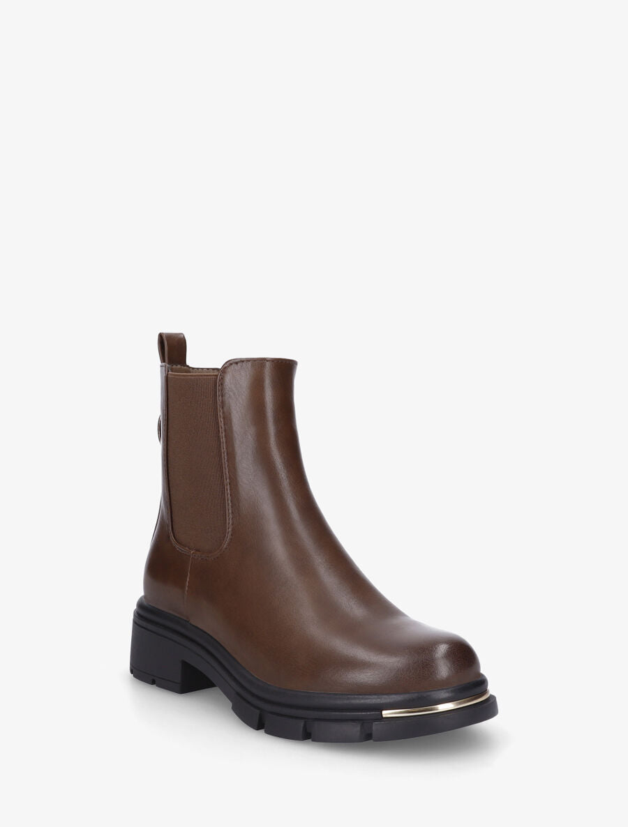 Bottines unies élastiquées à empiècement métal - Marron - 2