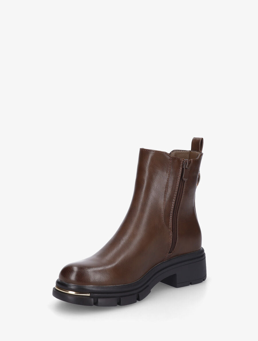 Bottines unies élastiquées à empiècement métal - Marron - 3