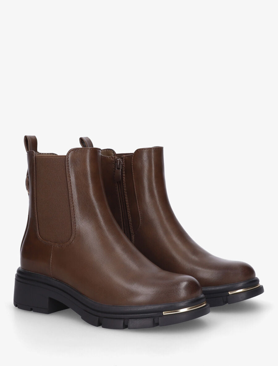Bottines unies élastiquées à empiècement métal - Marron - 4