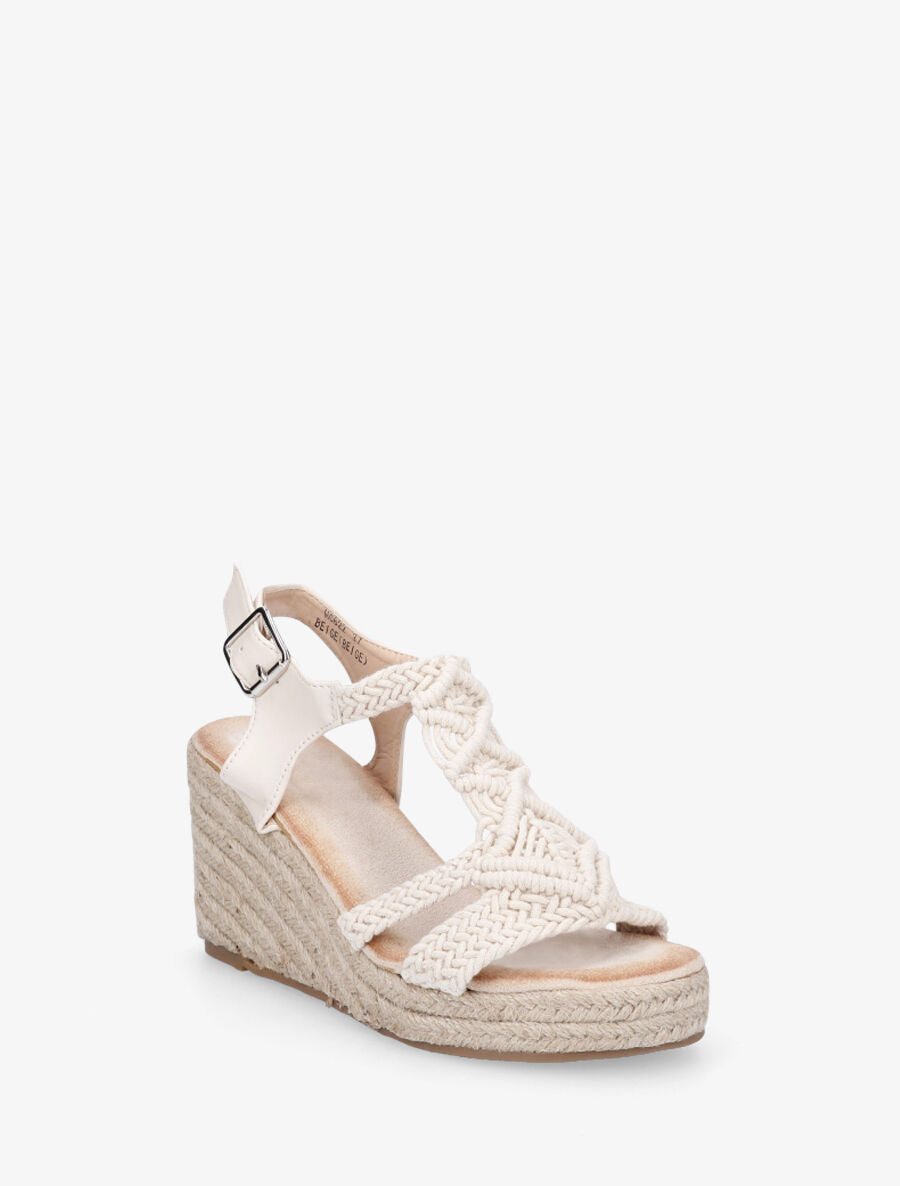 Sandales bi-matière et semelle en raphia - Beige - 2