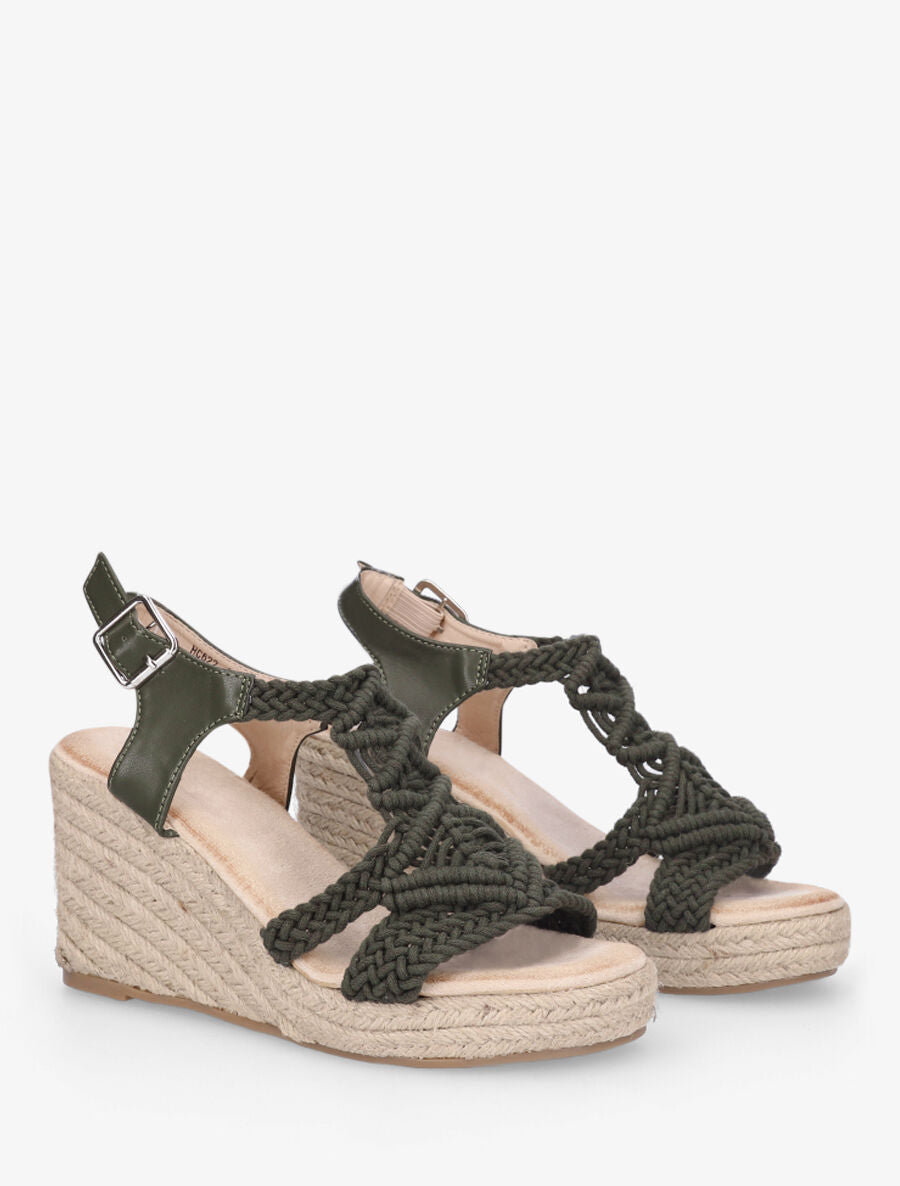 Sandales bi-matière et semelle en raphia - Kaki - 5