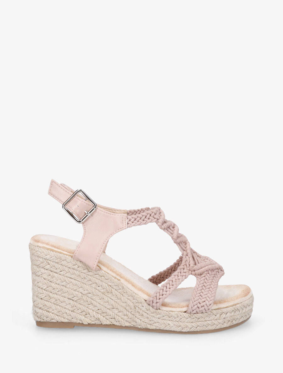 Sandales bi-matière et semelle en raphia - Rose - 1