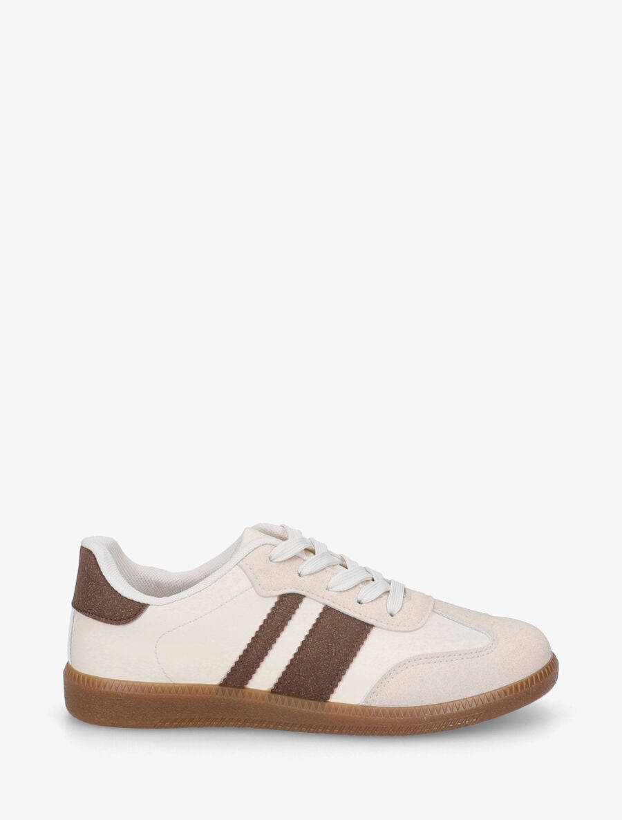 Sneakers en simili bi-matière - Beige - 1