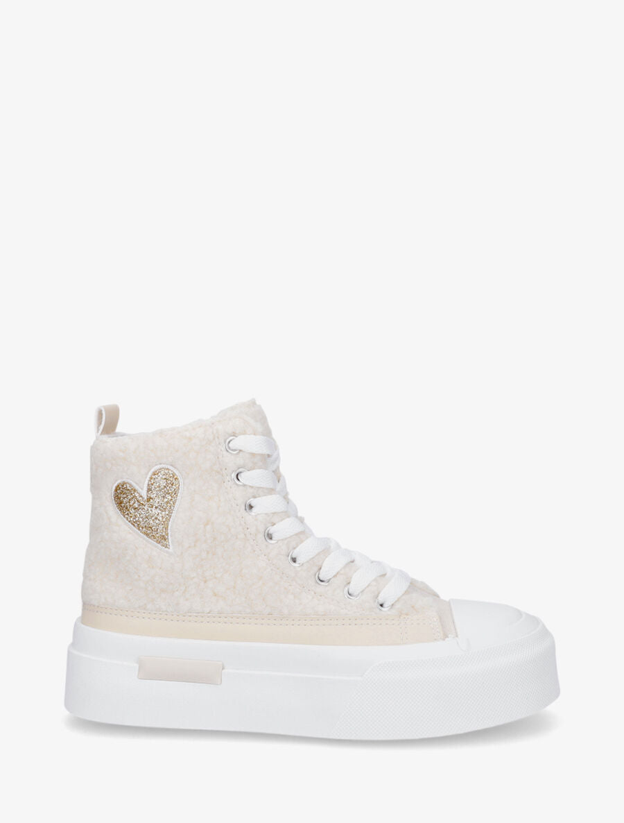 Sneakers montantes molletonnées - Crème - 5