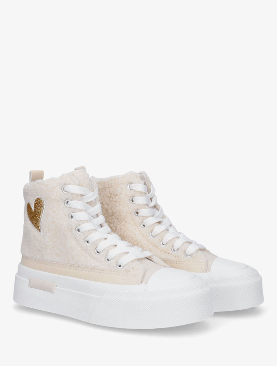 Sneakers montantes molletonnées - Crème - 4