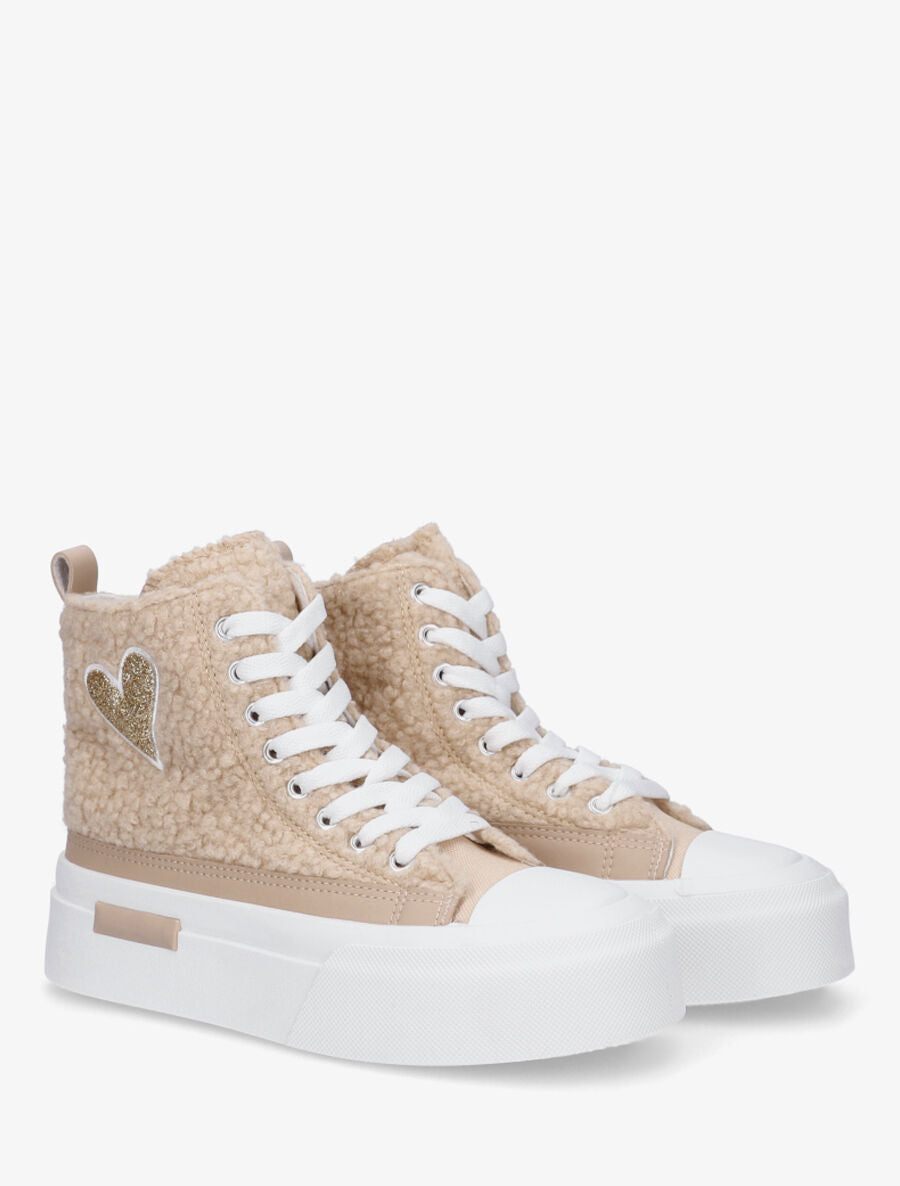 Sneakers montantes molletonnées - Taupe - 4