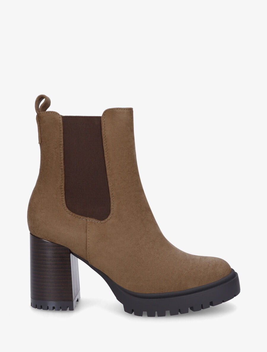 Bottines en suédine à talon haut - Taupe - 1
