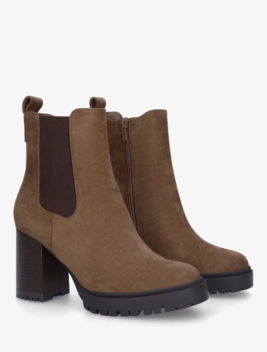 Bottines en suédine à talon haut - Taupe - 4