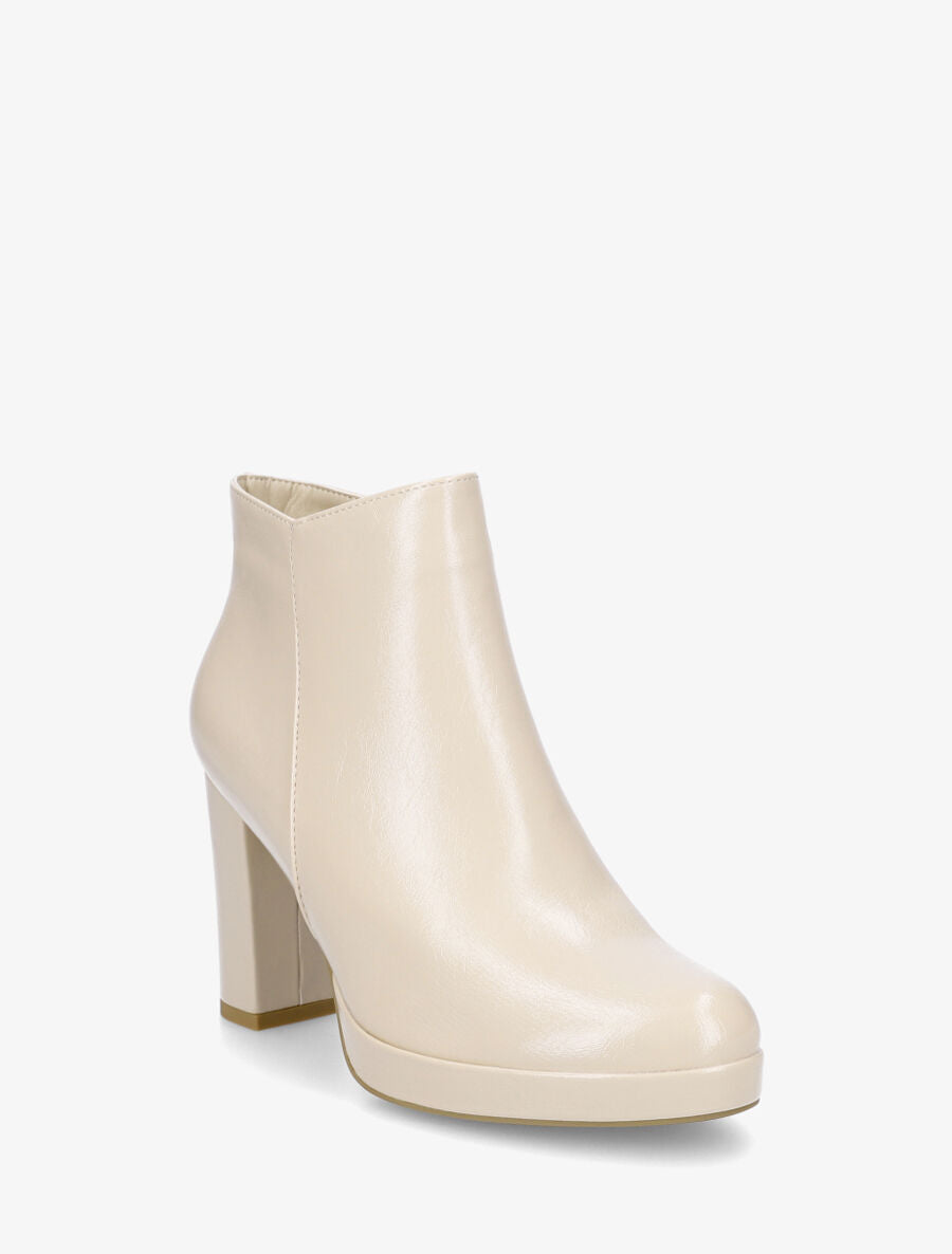 Bottines en simili à talon haut - Beige - 2