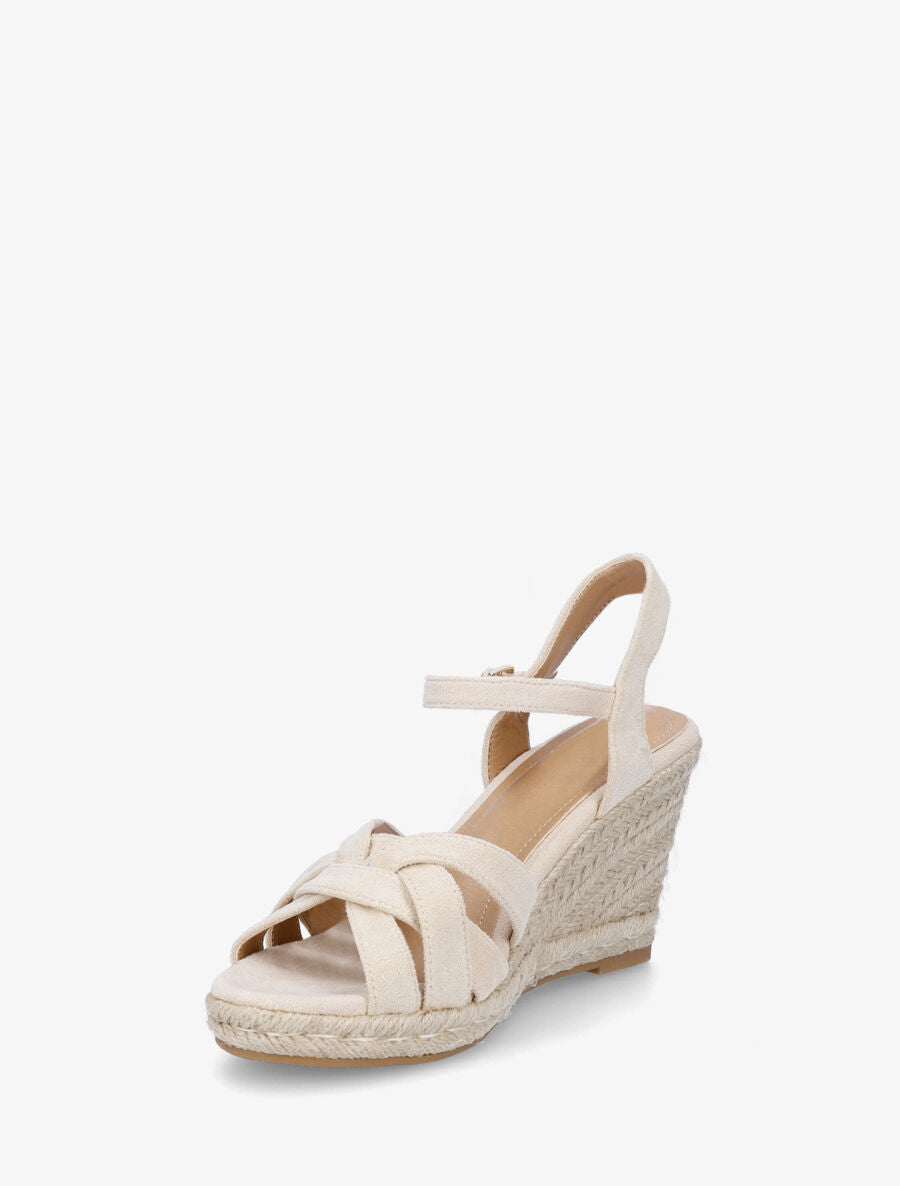 Sandales compensées en suédine à lanières croisées - Beige - 3