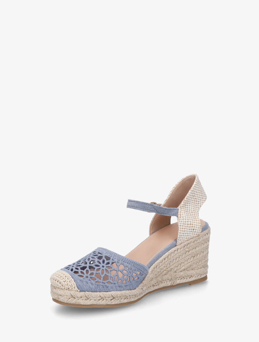 Sandales compensées ajourées à contrefort imprimé damier - Bleu - 3