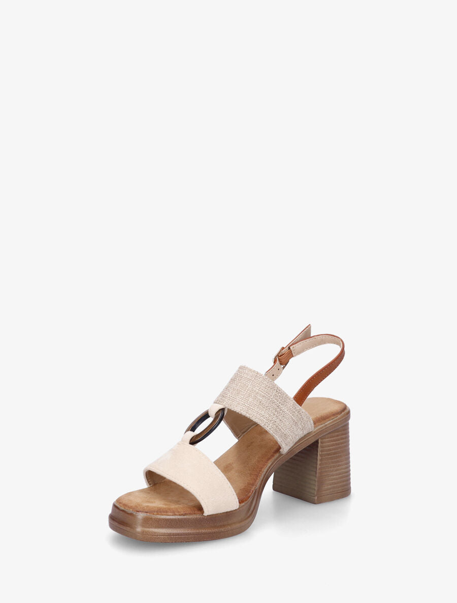 Sandales à talon bimatière à anneau - Beige - 3