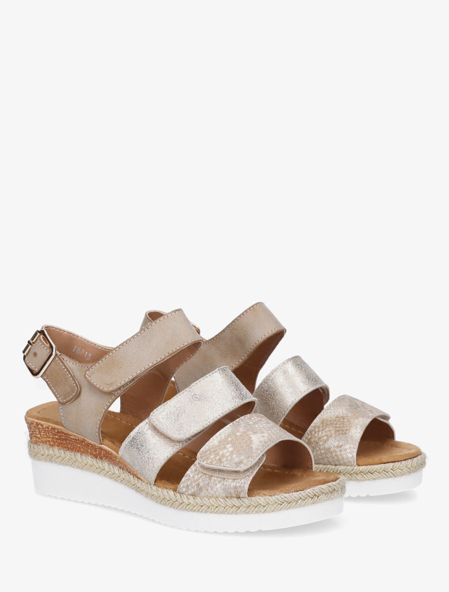 Sandales compensées à scratch - Beige - 4