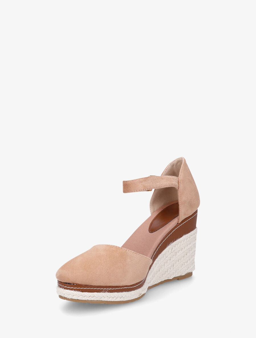 Sandales en suédine à talon compensé - Beige rosé - 3