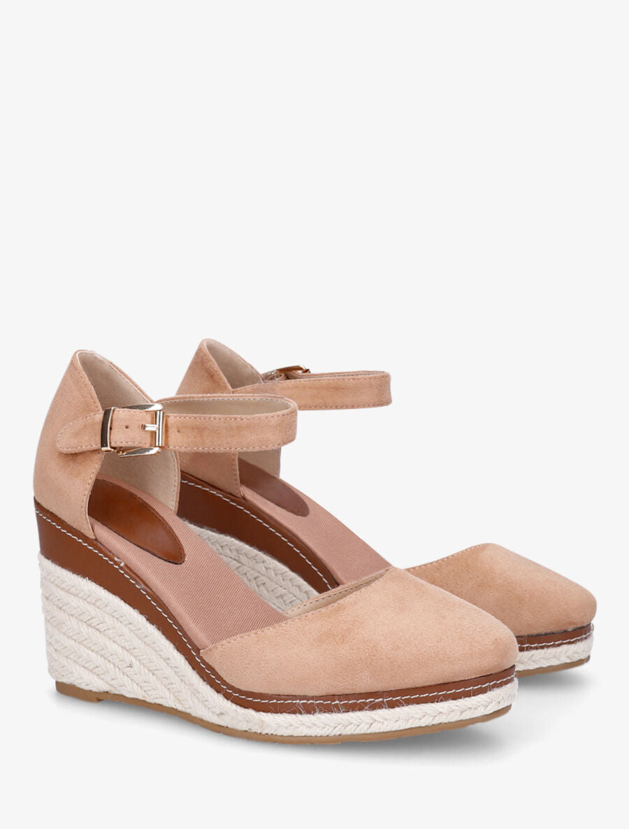 Sandales en suédine à talon compensé - Beige rosé - 4