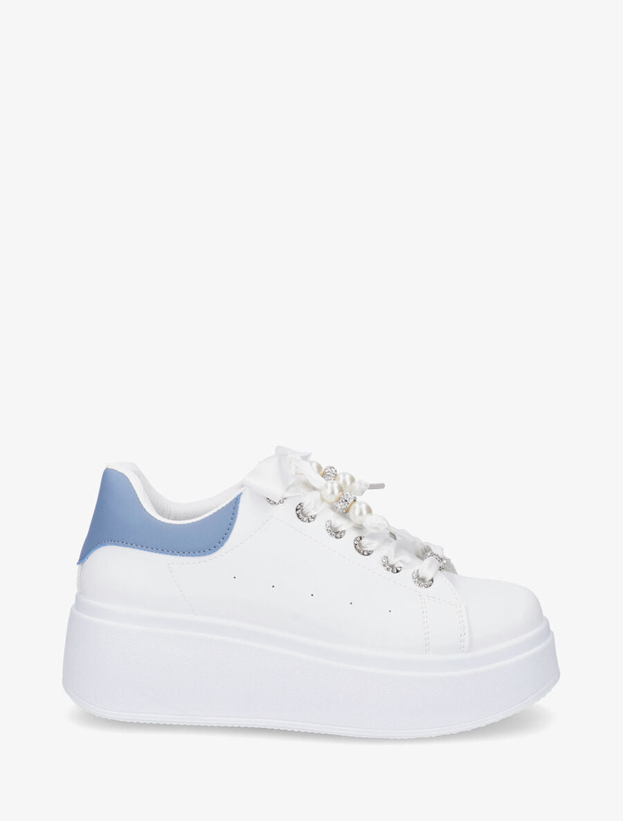 Sneakers à plateforme et strass - Bleu - 1