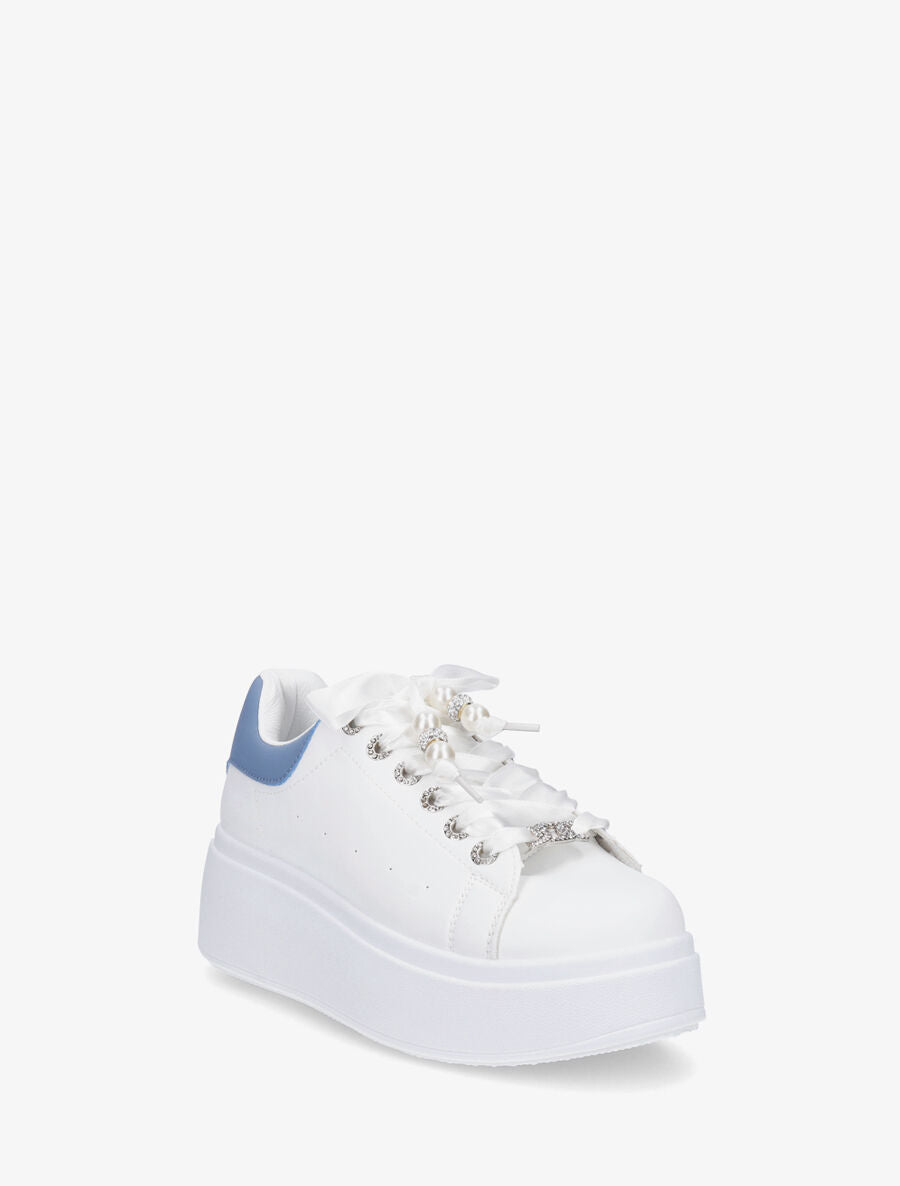 Sneakers à plateforme et strass - Bleu - 2
