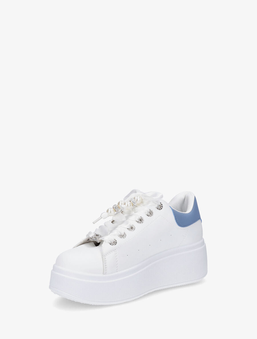 Sneakers à plateforme et strass - Bleu - 3