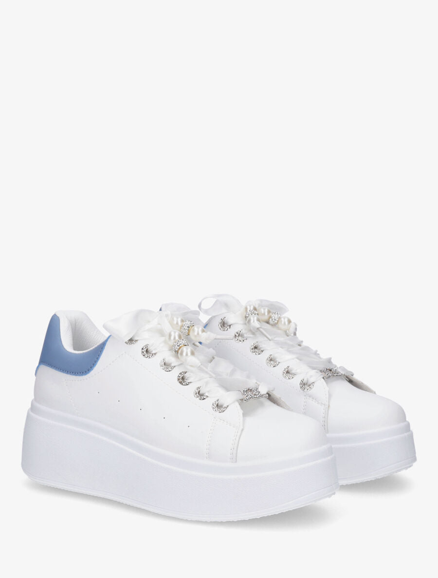 Sneakers à plateforme et strass - Bleu - 4