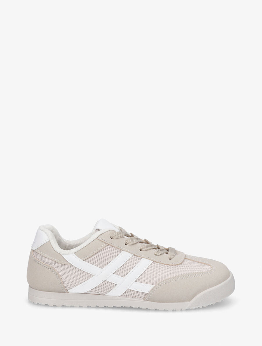 Sneakers plates à empiècement mesh - Beige - 5