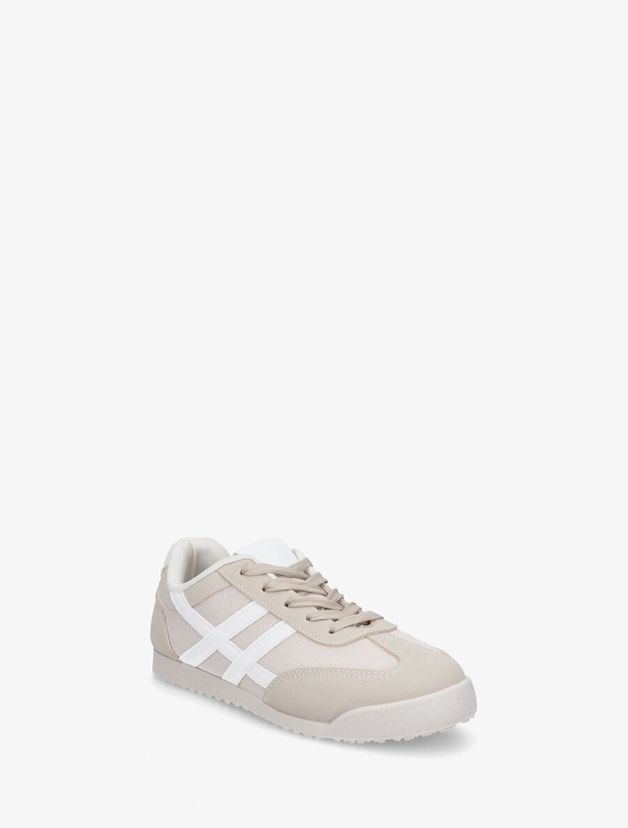 Sneakers plates à empiècement mesh - Beige - 2